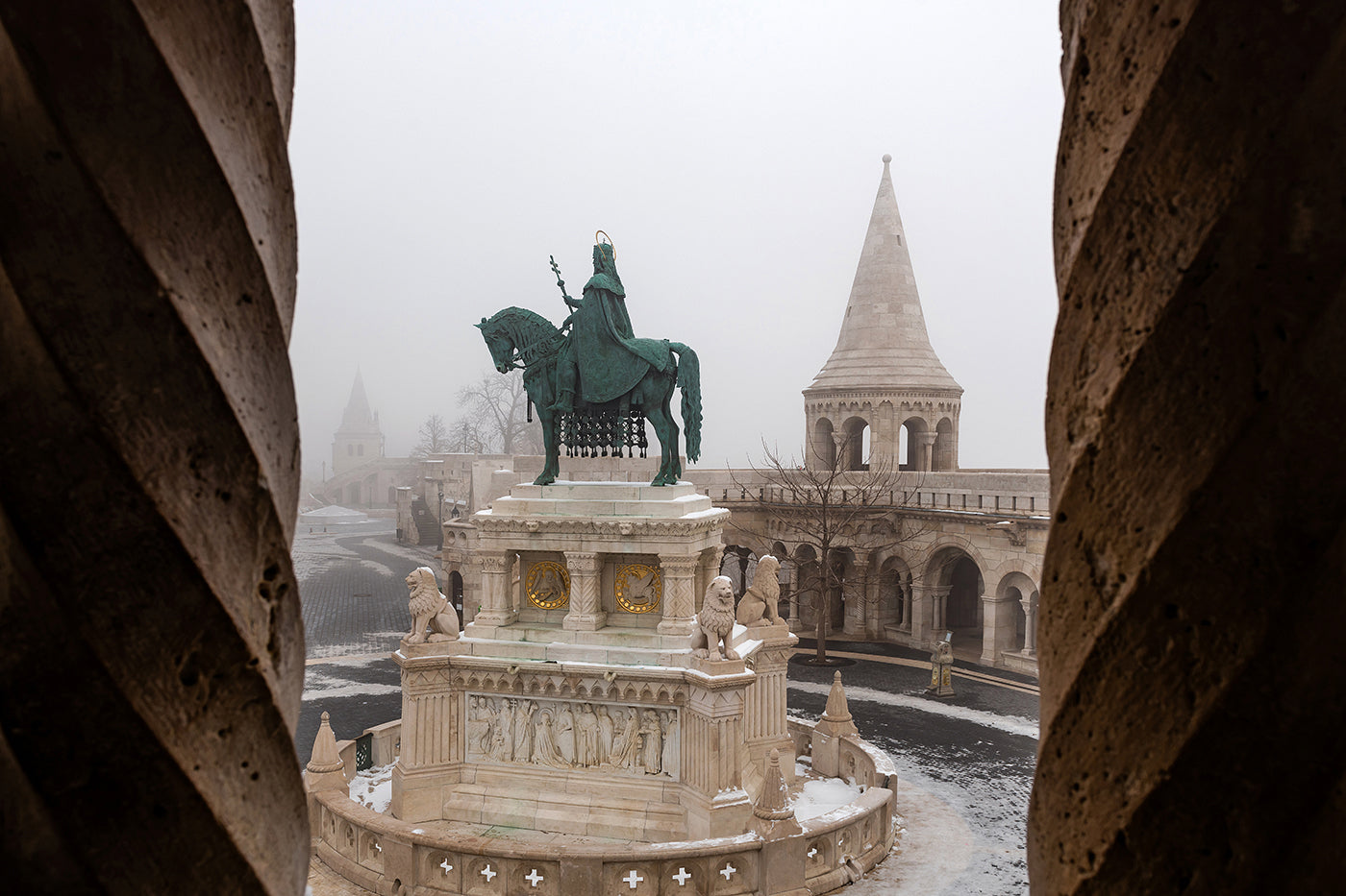 Equestrian statue of Saint Stephen at the Fisherman's Bastion in winter #74