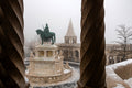Equestrian statue of Saint Stephen at the Fisherman's Bastion in winter #75