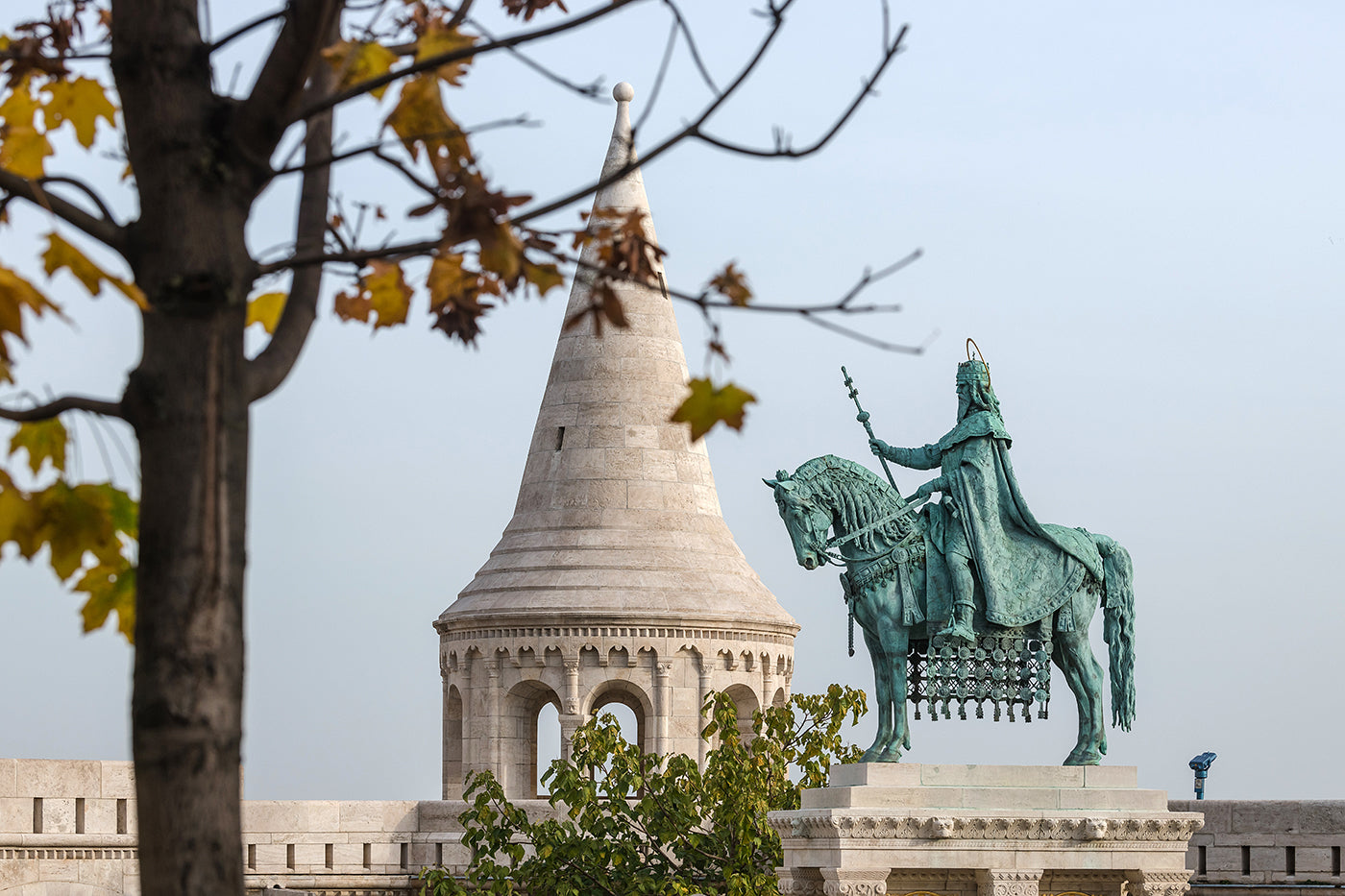 Equestrian statue of Saint Stephen at the Fisherman's Bastion in autumn #87