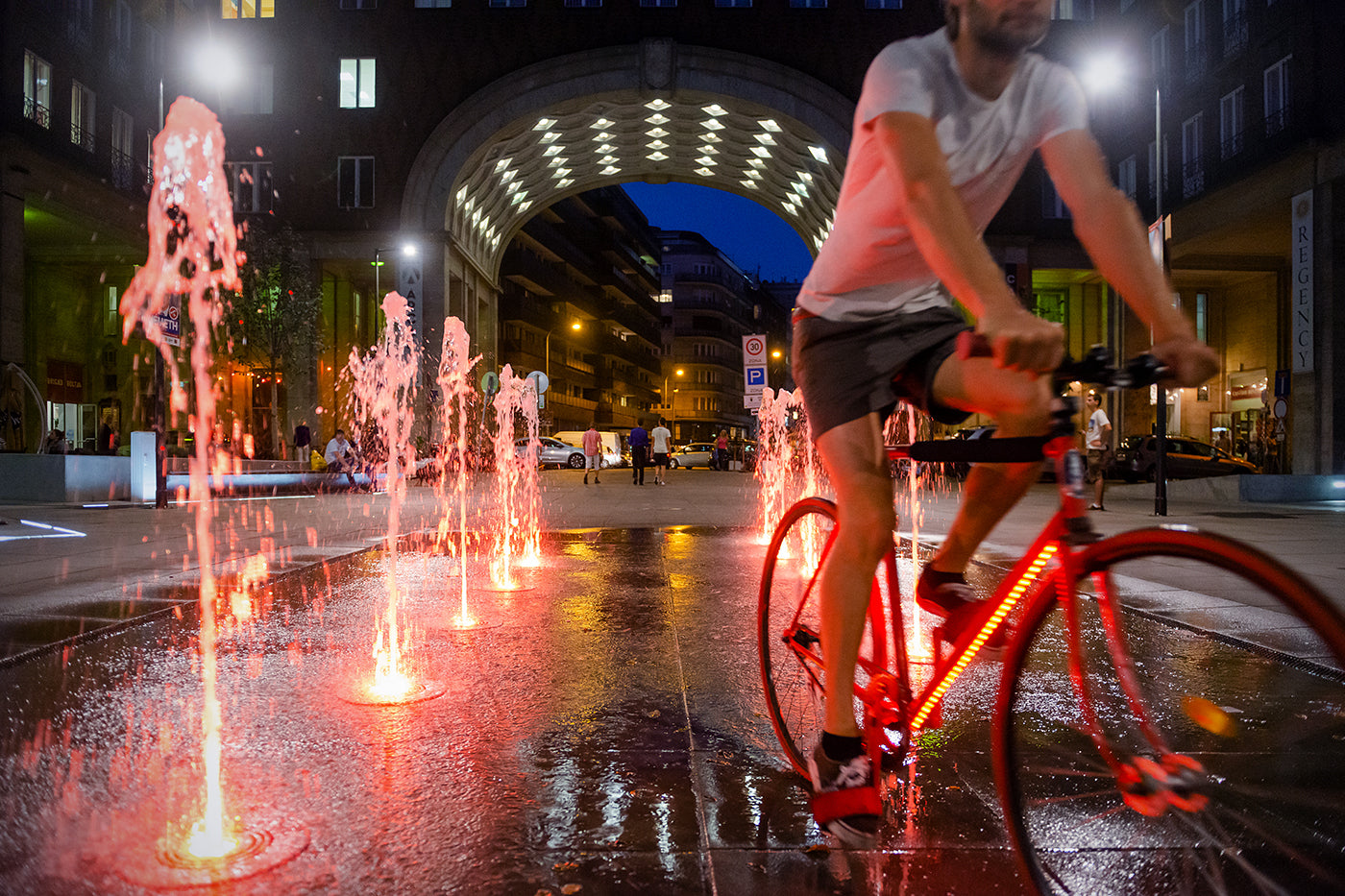 Cyclist at the Madách Square fountain #245