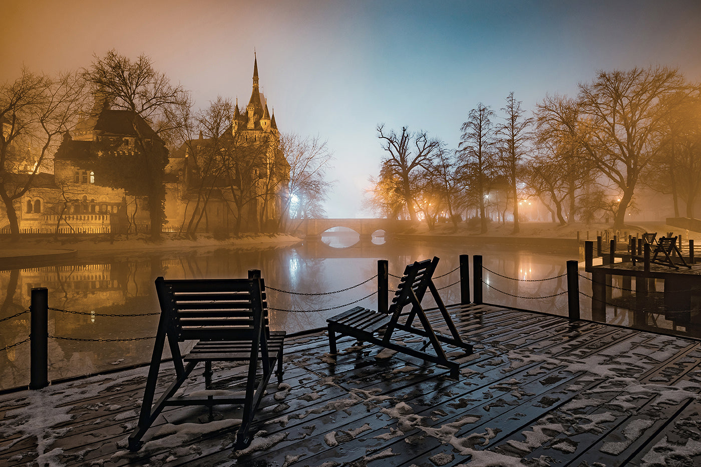 Foggy Vajdahunyad Castle in winter #351