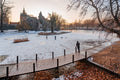 Sunset at the snowy Vajdahunyad Castle #358