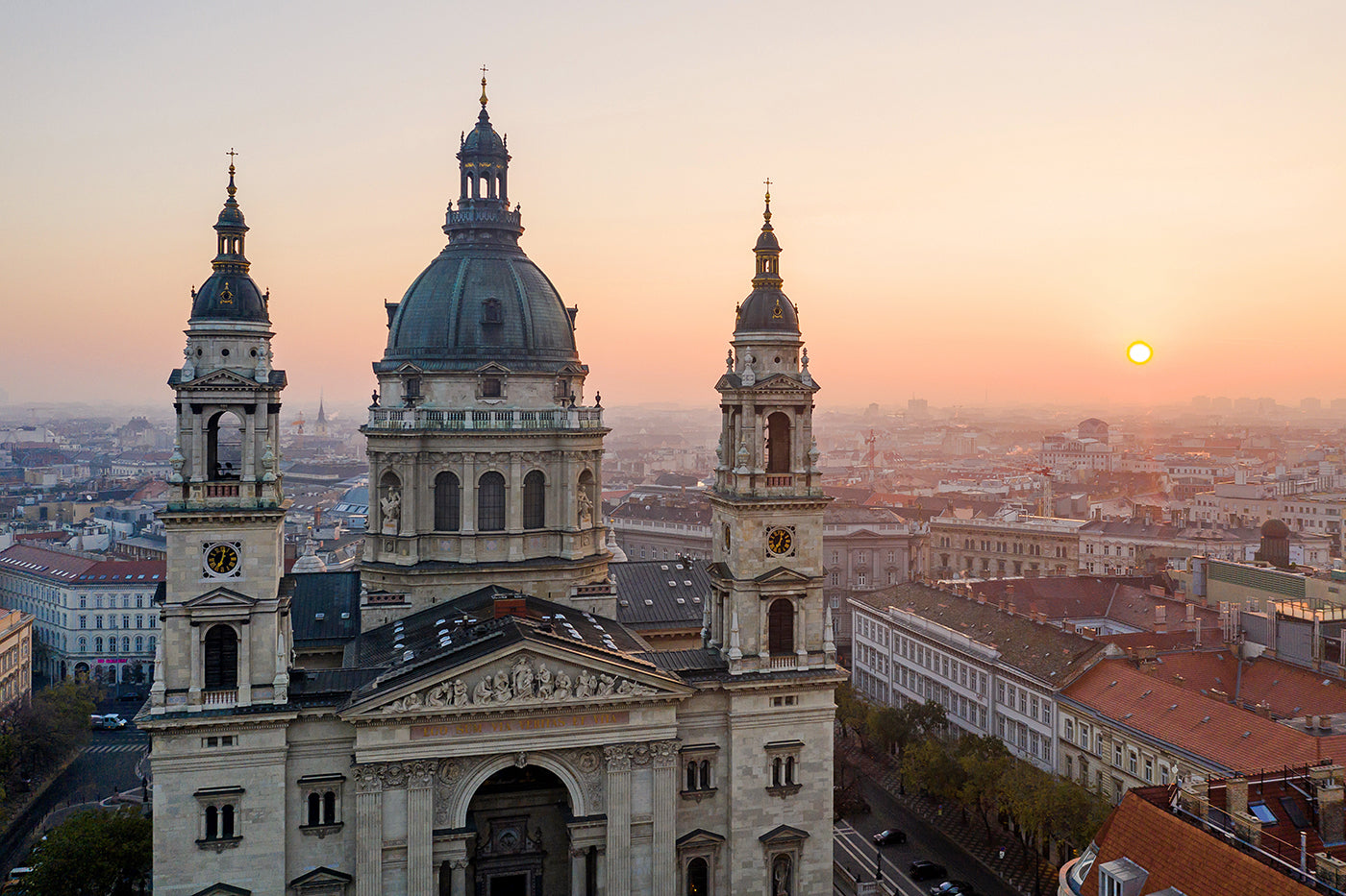 Basilica at sunrise with drone #621
