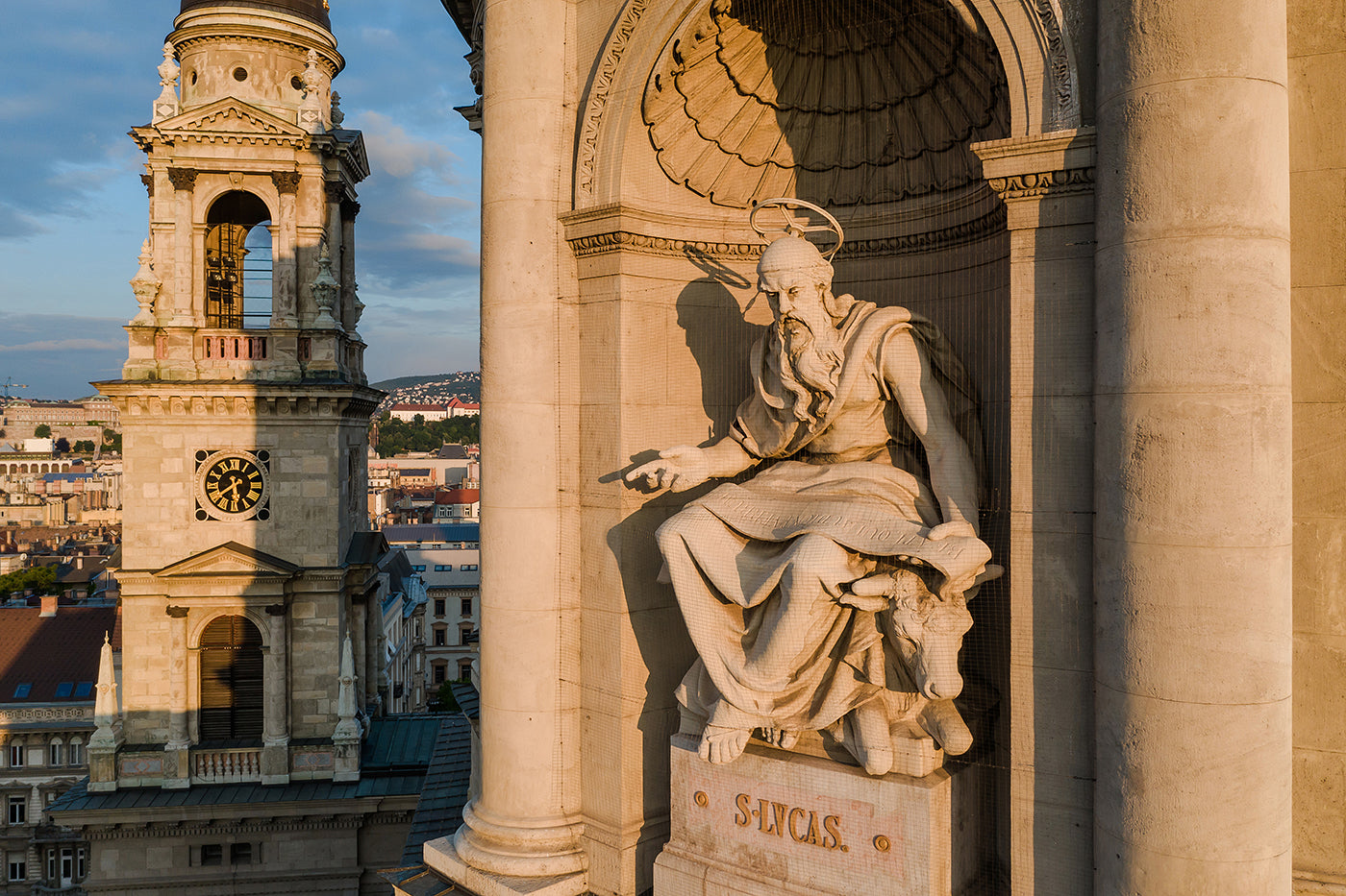 Statue of Saint Luke at the Basilica with drone #637