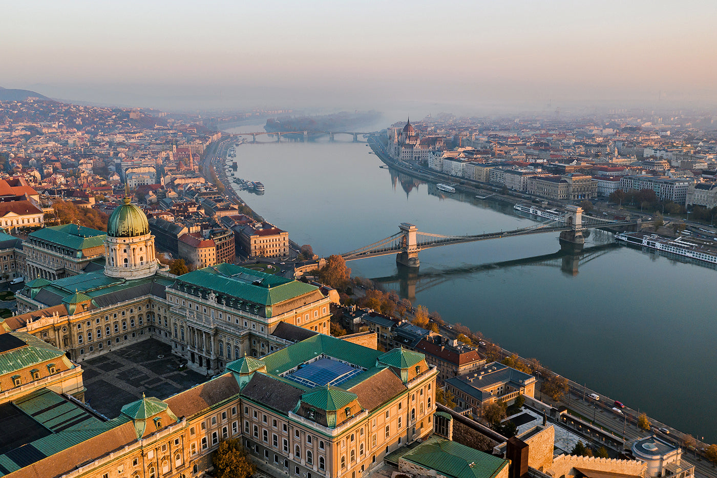Buda Castle and the Chain Bridge with drone #643