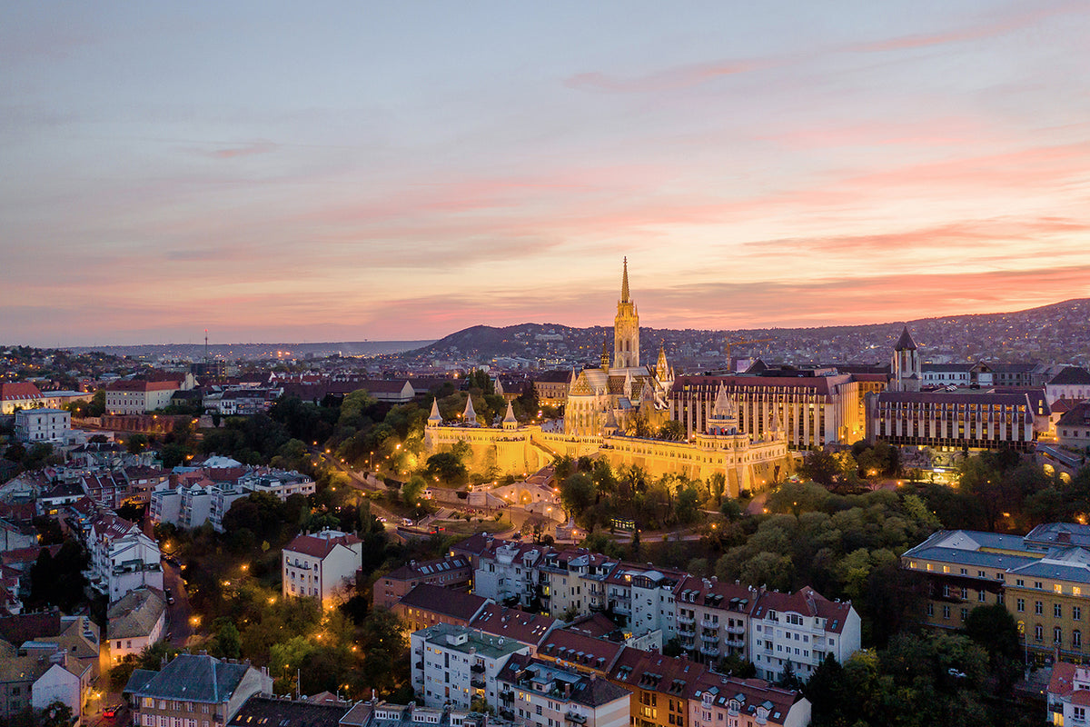 Matthias Church at sunset with drone #652