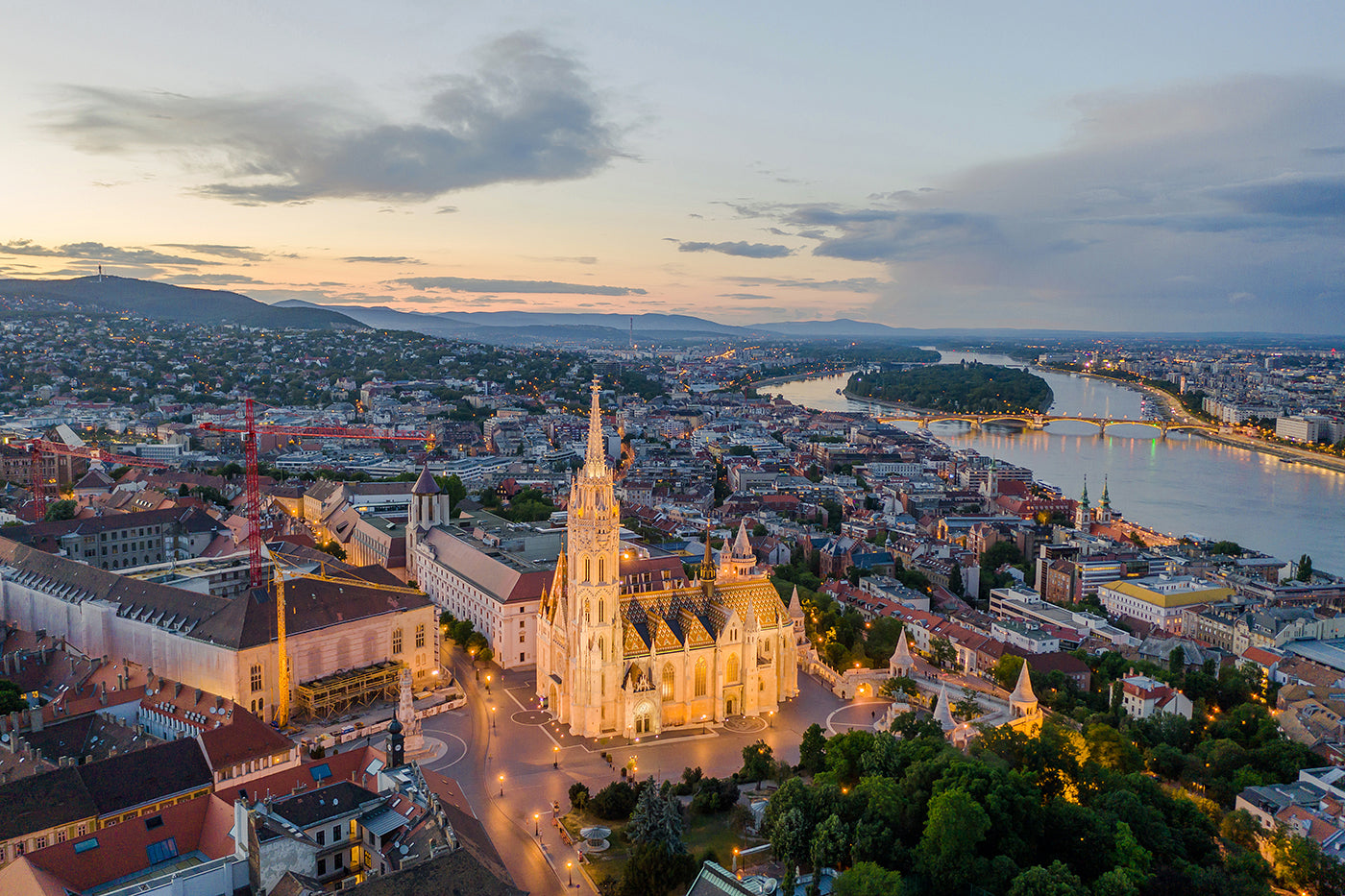 Matthias Church and Budapest with drone #668