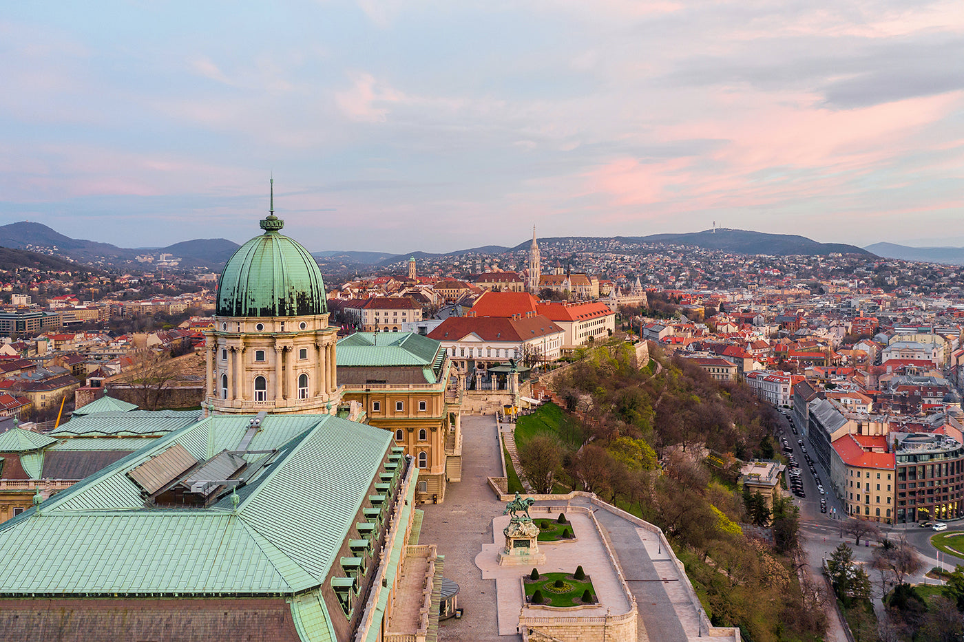 Buda Castle at sunrise with drone #673