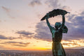 Statue of Liberty at sunset with drone #682