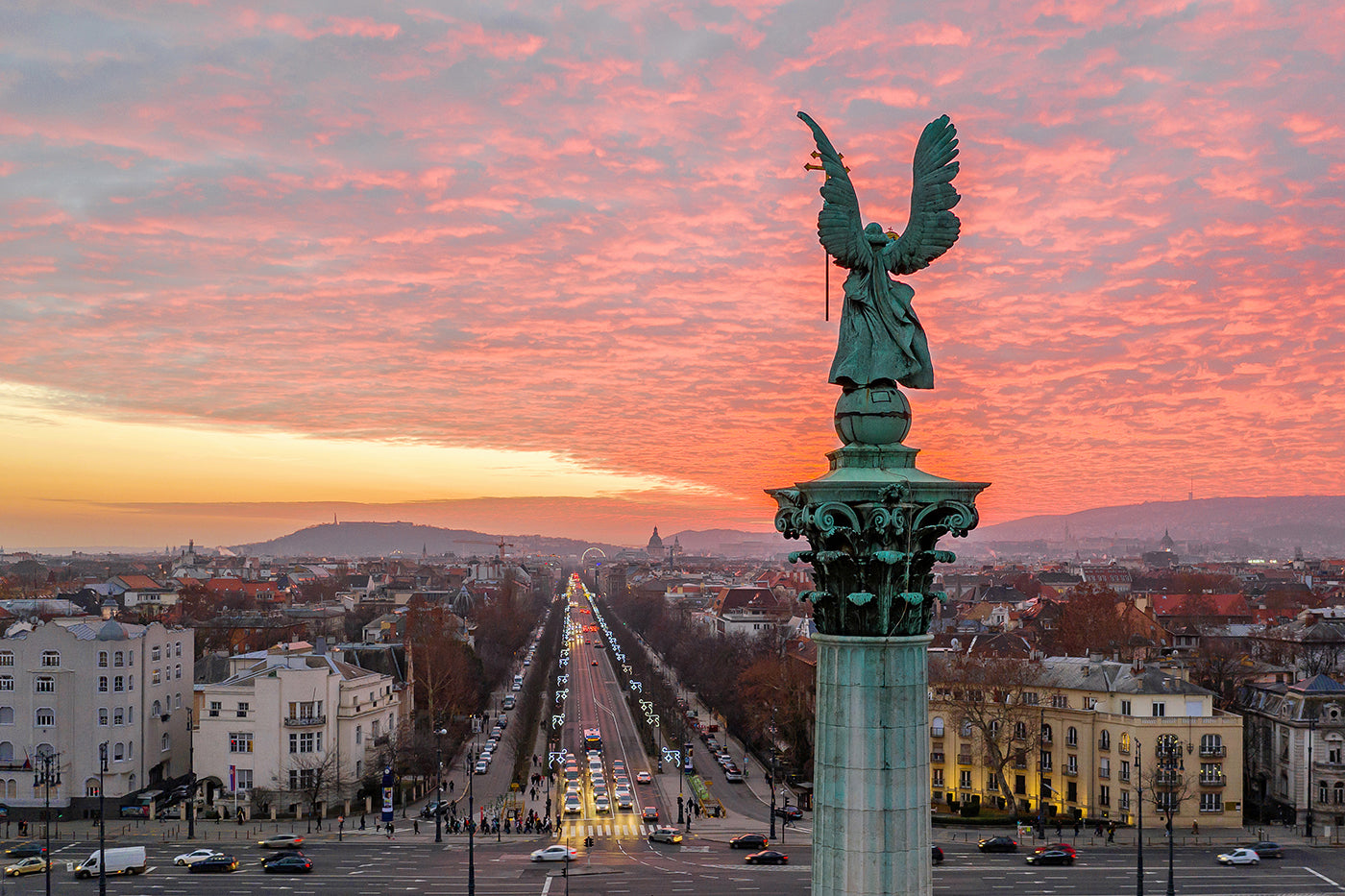 Statue of Archangel Gabriel at Heroes' Square with drone #712