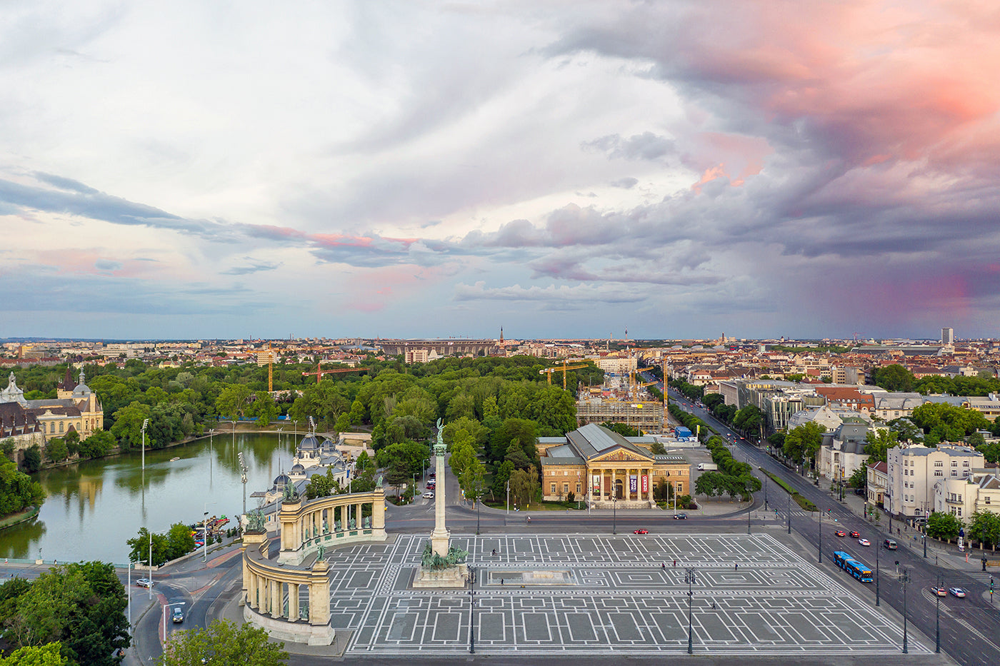 Heroes' Square at sunset with drone #731