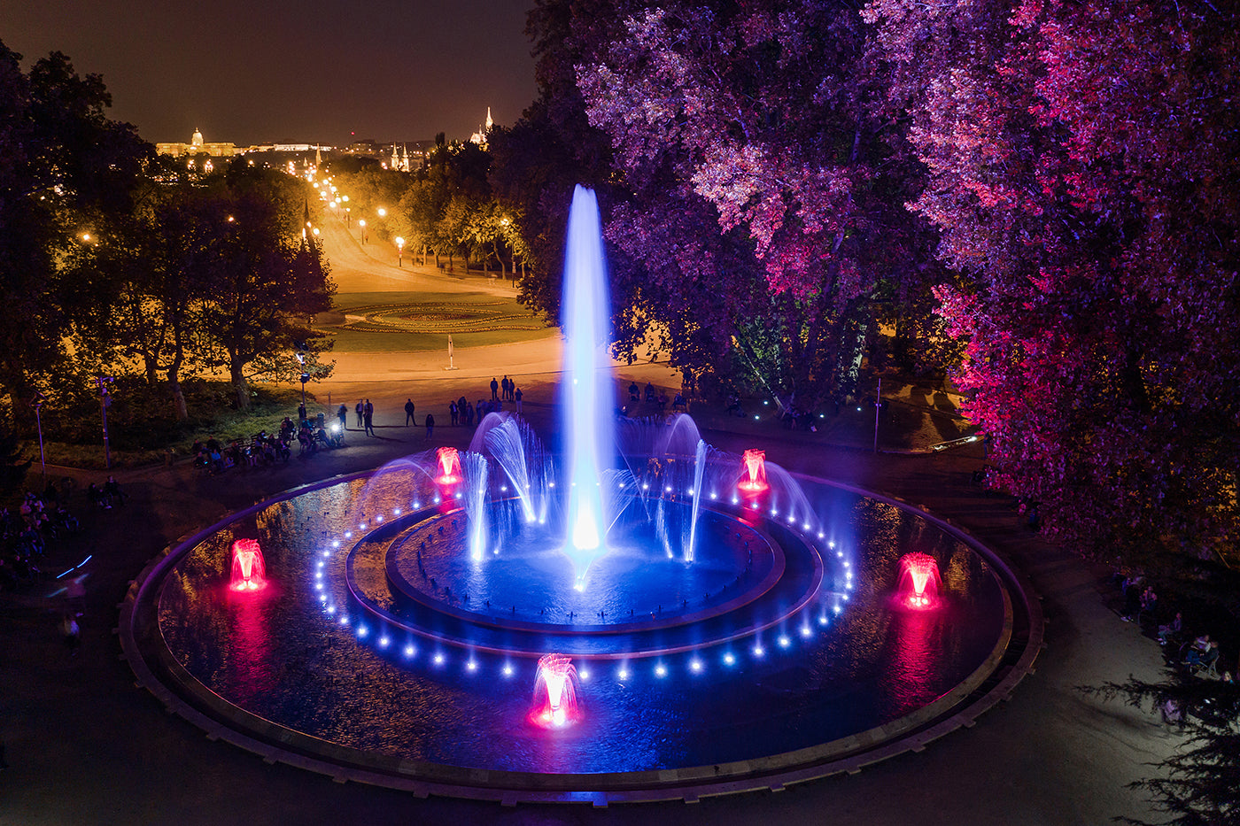 Margaret Island Musical Fountain at night with drone #778