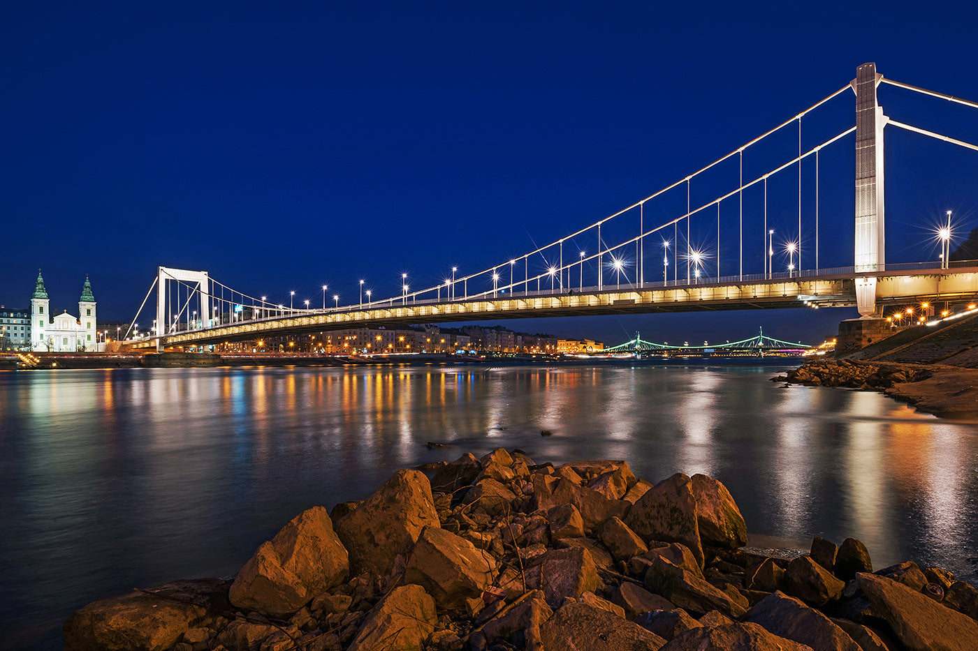Elizabeth Bridge from the Danube bank at night #1111