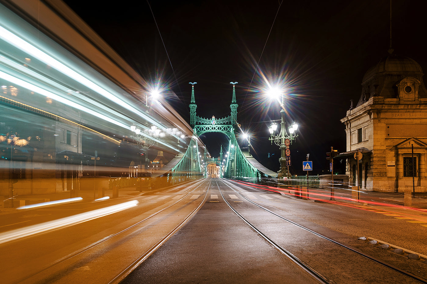 Liberty Bridge from Fővám Square at night #1159