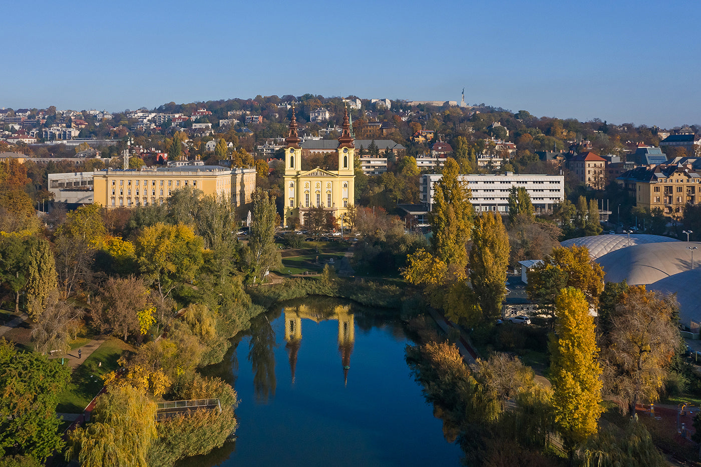 Saint Imre Church and Lake Feneketlen with drone #1307