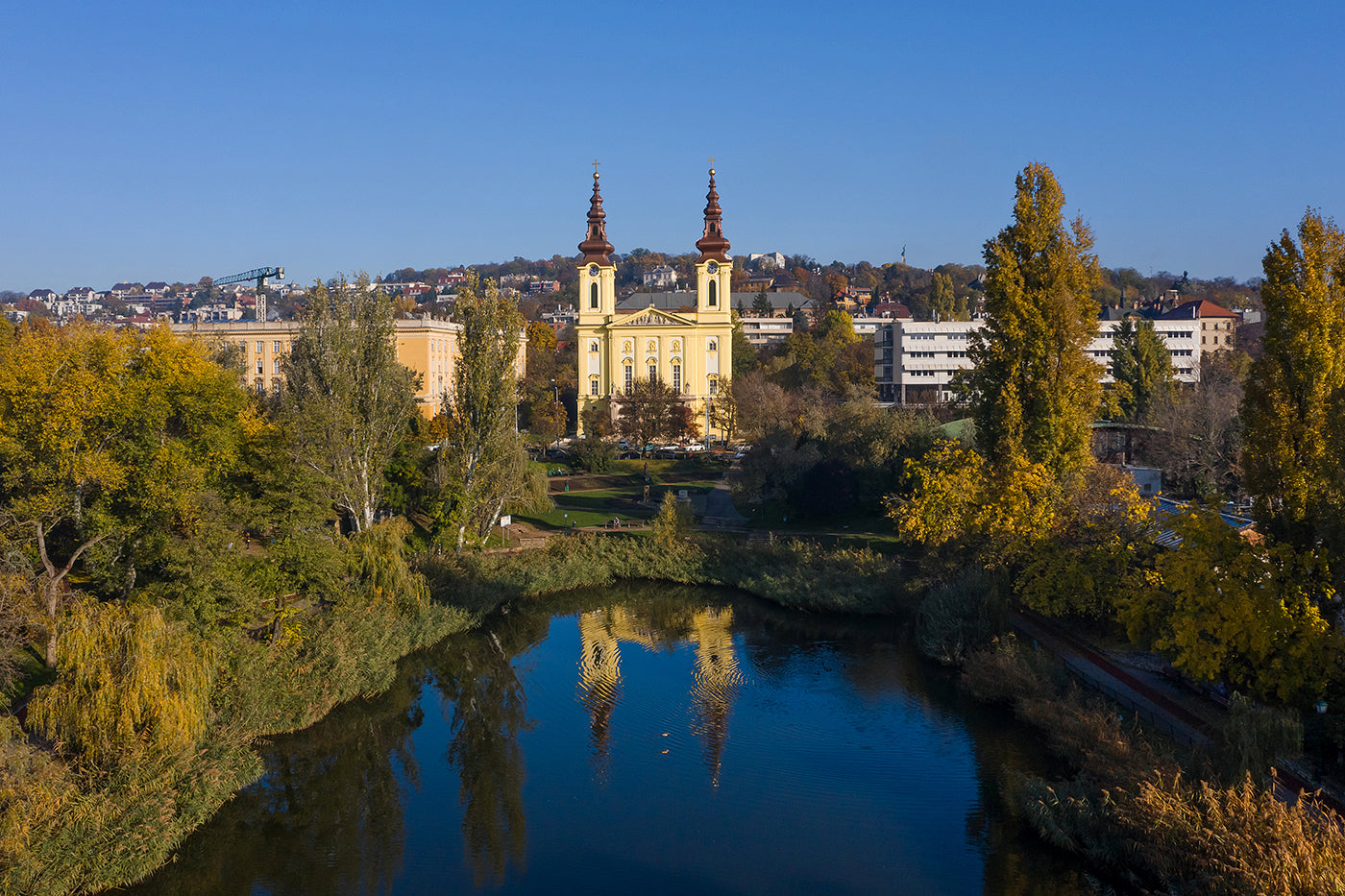 Saint Imre Church and Lake Feneketlen with drone #1309