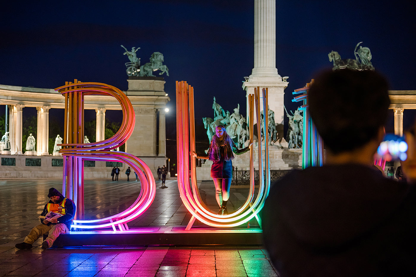 Heroes' Square with the inscription Budapest at night #1490