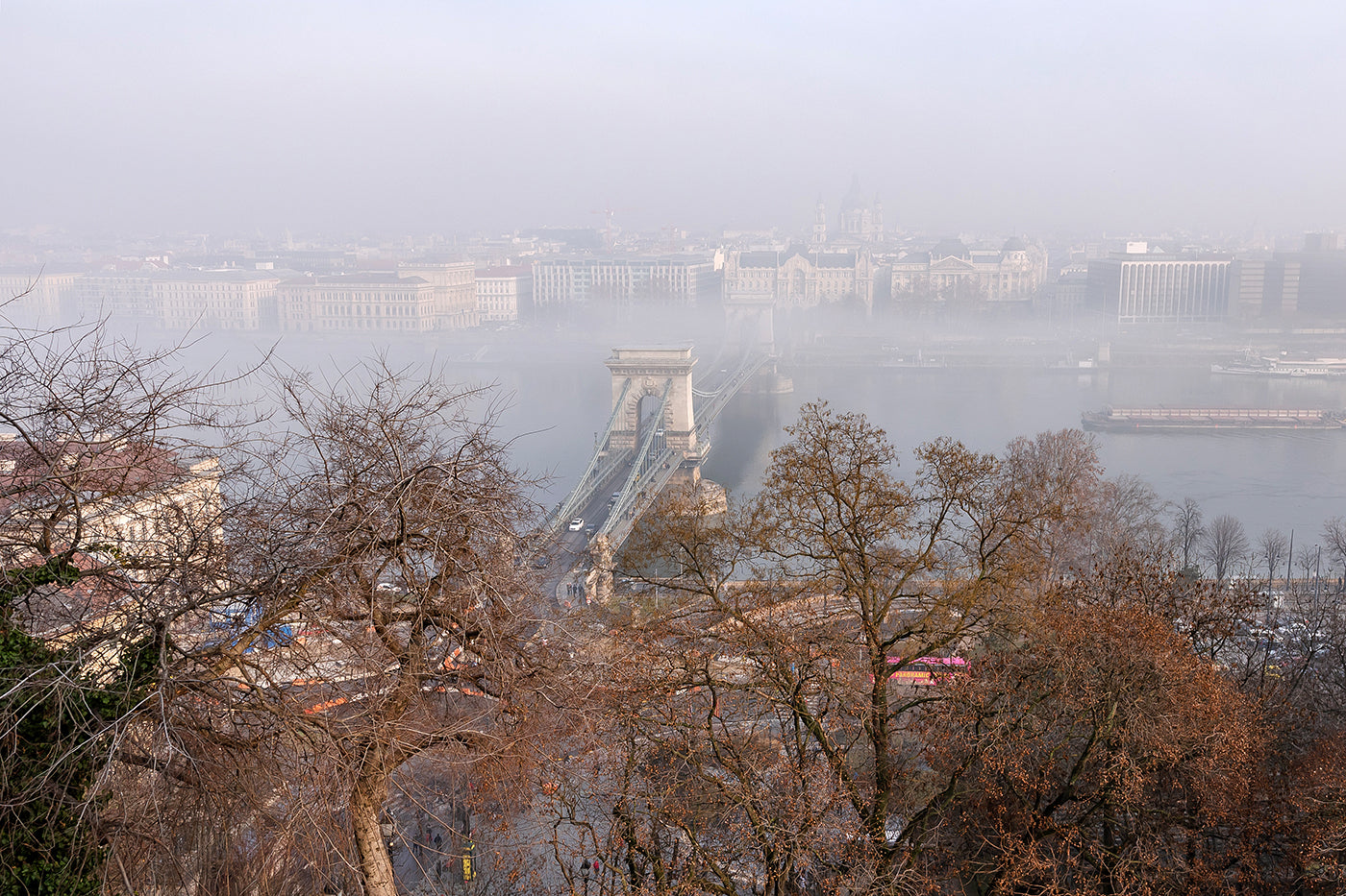 Foggy Chain Bridge in winter from Buda Castle #1610