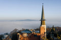 Svábhegyi Reformed Parish Church in fog #1699