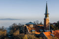 Svábhegyi Reformed Parish Church in fog #1700