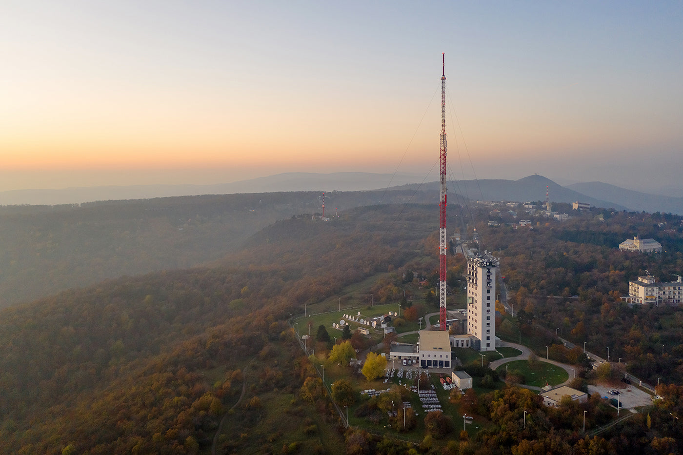 Széchenyi Mountain transmission tower in autumn with drone #1704