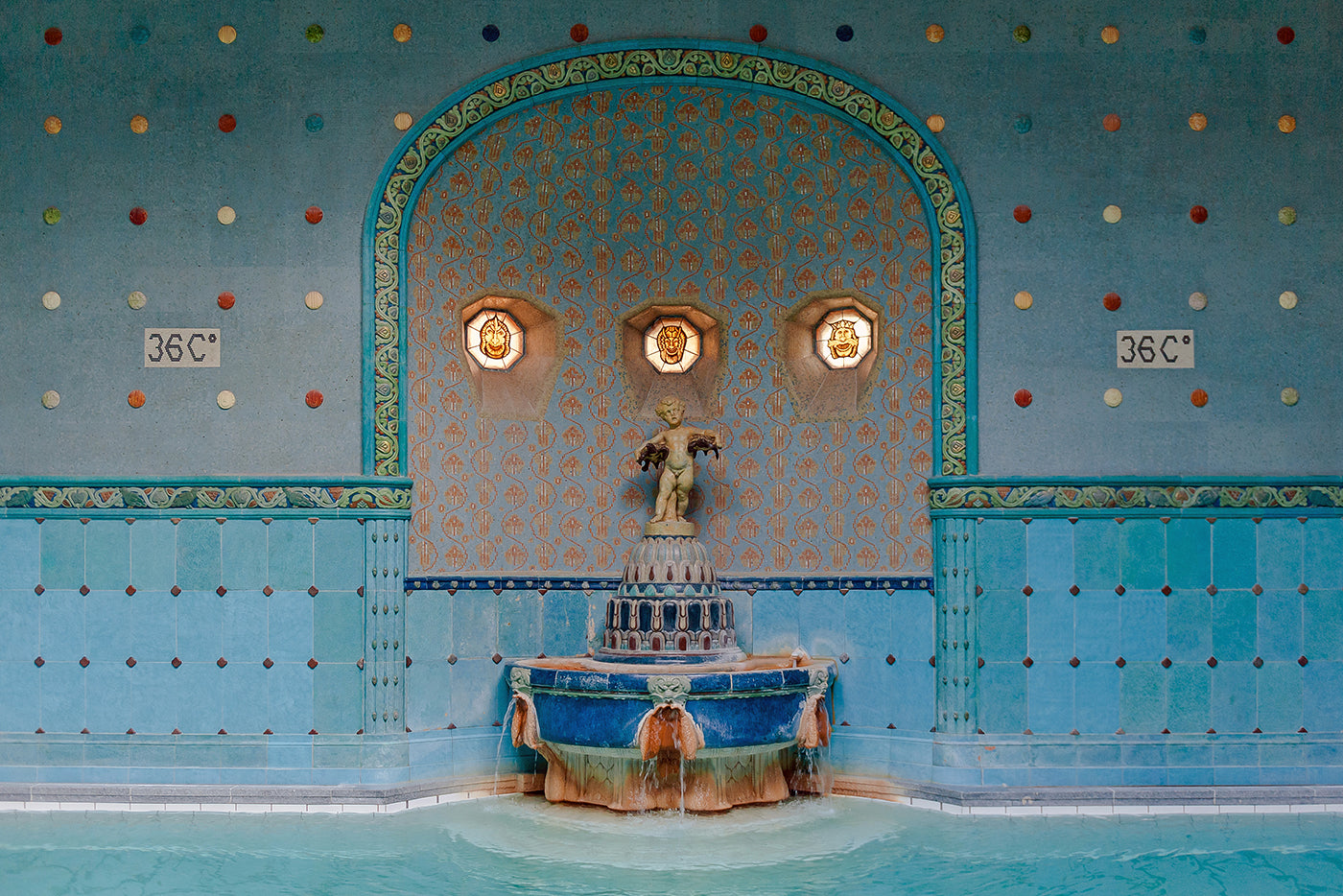 Statue of a little boy with a turtle in the Gellért Baths #1740