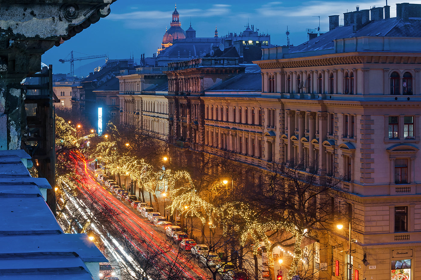 Andrássy Avenue in Christmas lights from above #1895
