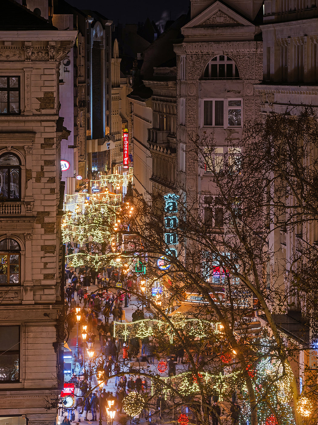 Váci Street from Vörösmarty Square in Christmas lights #1925