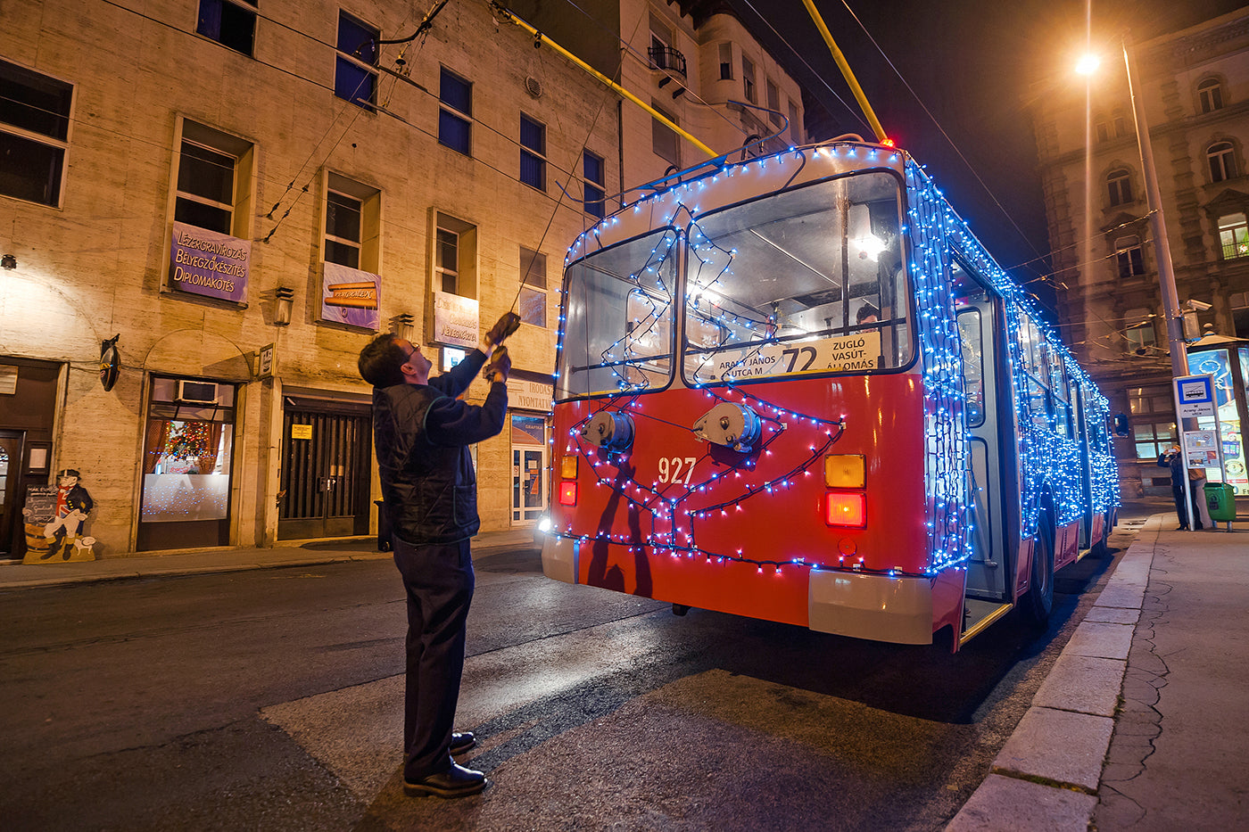 Christmas trolleybus at Arany János Street #1989