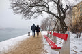 Couple walking on the Danube bank in winter #2191