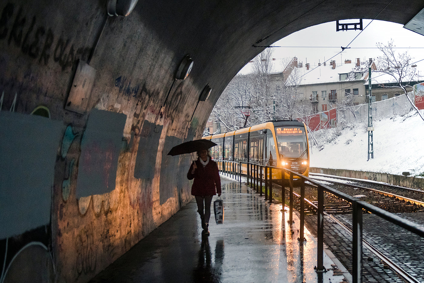 Tram in the tunnel at Széll Kálmán Square in winter #2234