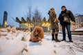 Dog walking on the snowy Széll Kálmán Square #2238