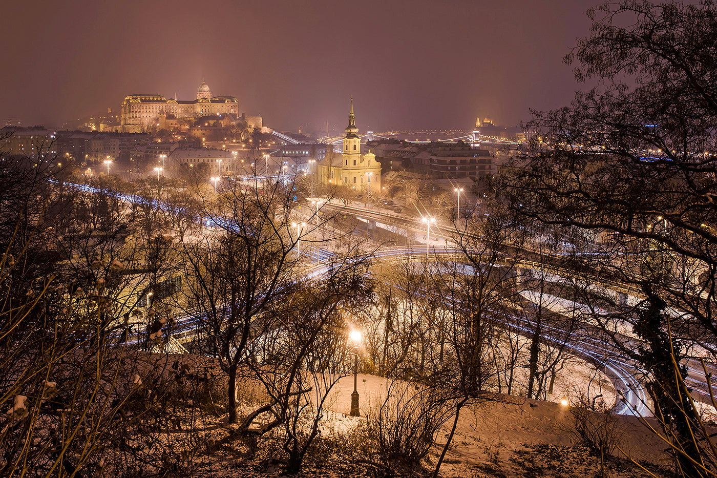 Snow-covered Tabán and Buda Castle from Gellért Hill in winter #2272