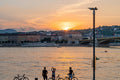 Cyclists on the Danube at sunset #2777