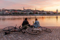 Cyclists on the Danube at sunset #2901