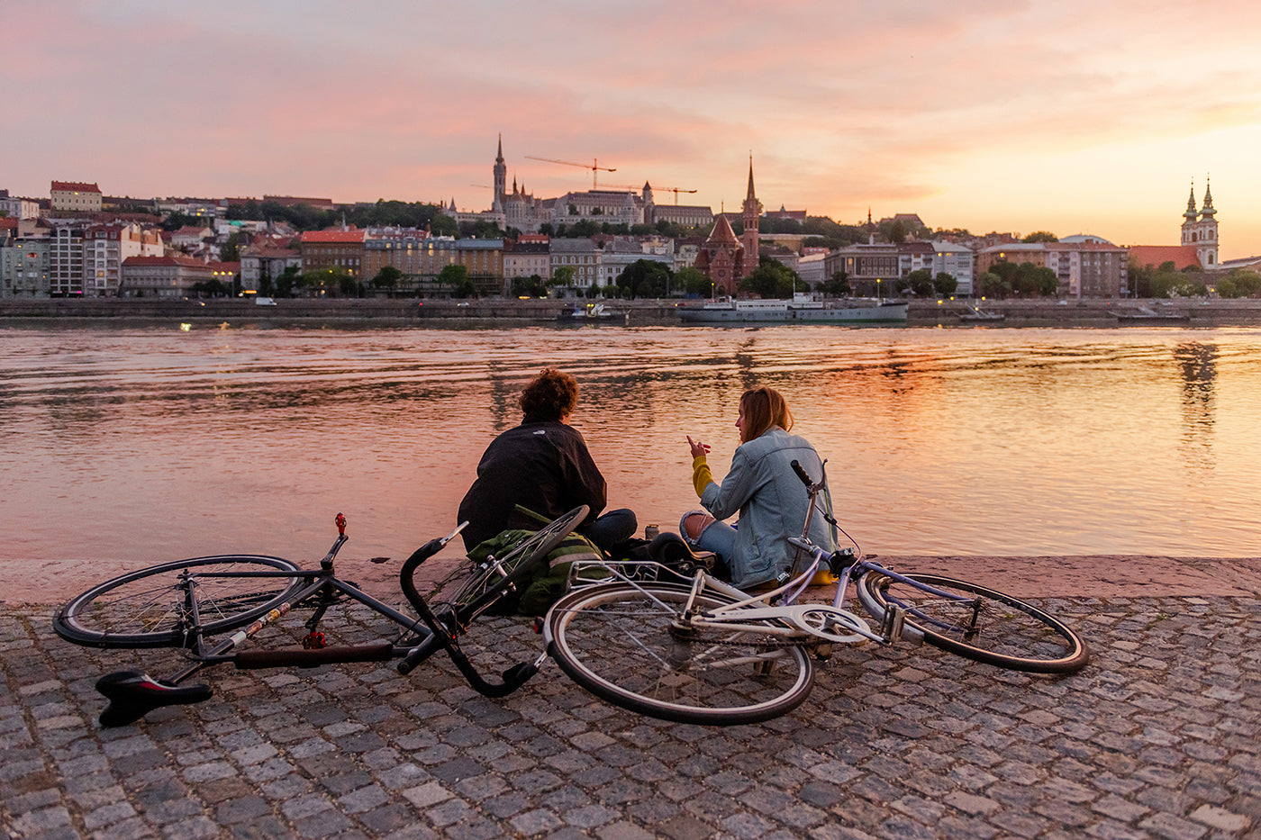 Cyclists on the Danube at sunset #2901