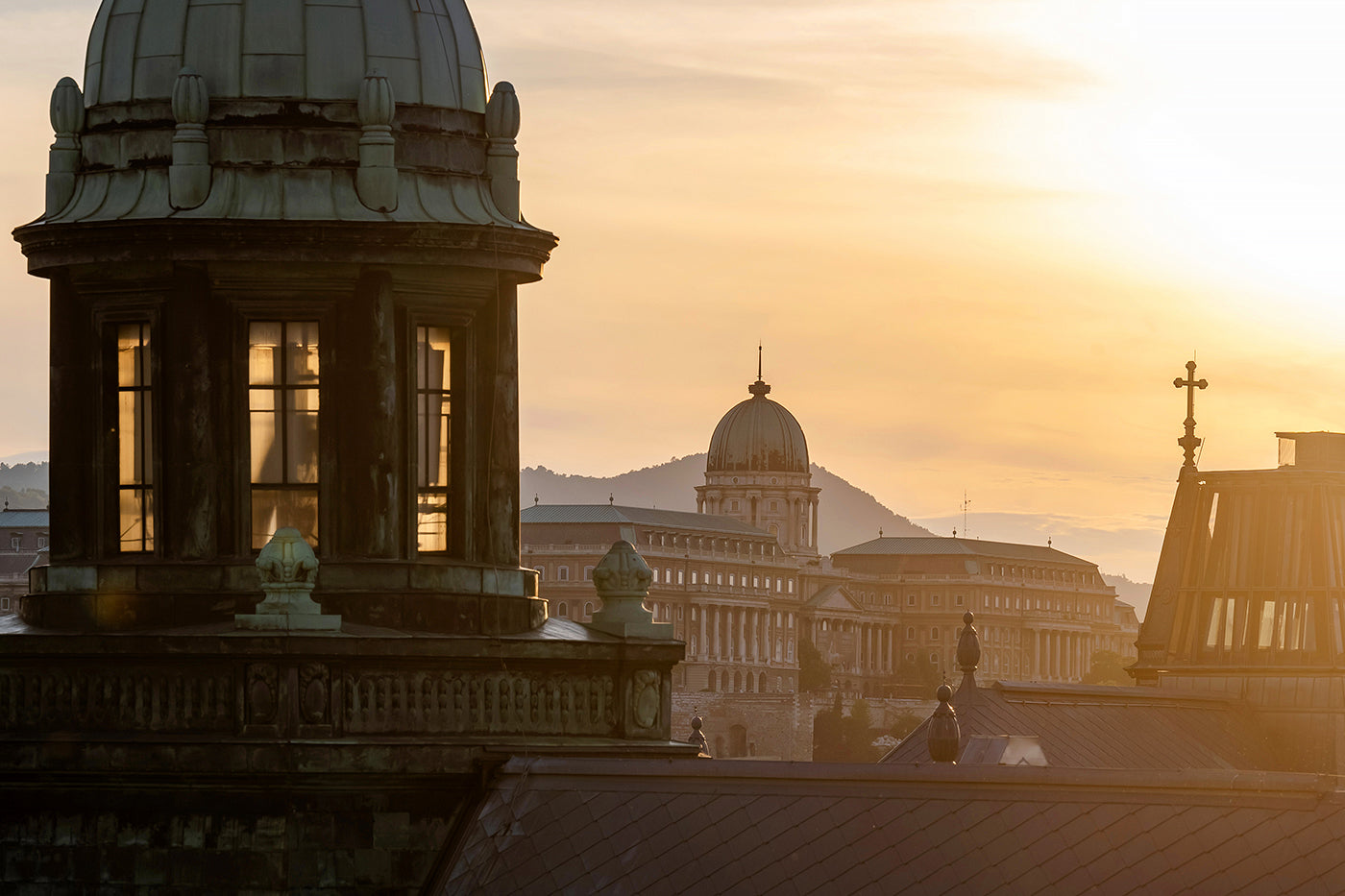 Buda Castle at sunset from the roof terrace of Matild Palace #3126