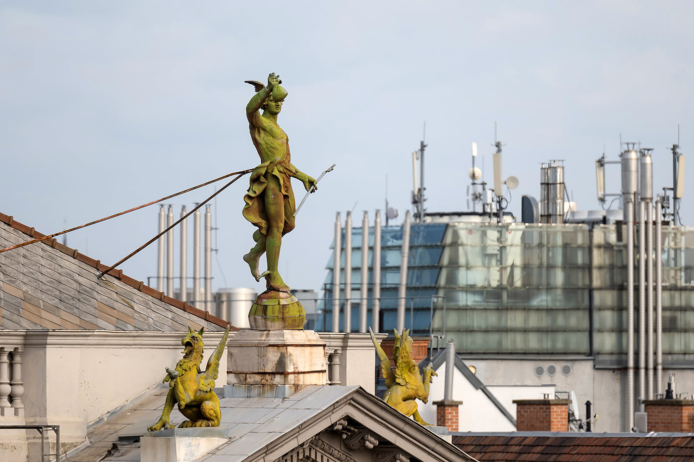Hermes statue from the roof terrace of Aria Hotel #3284