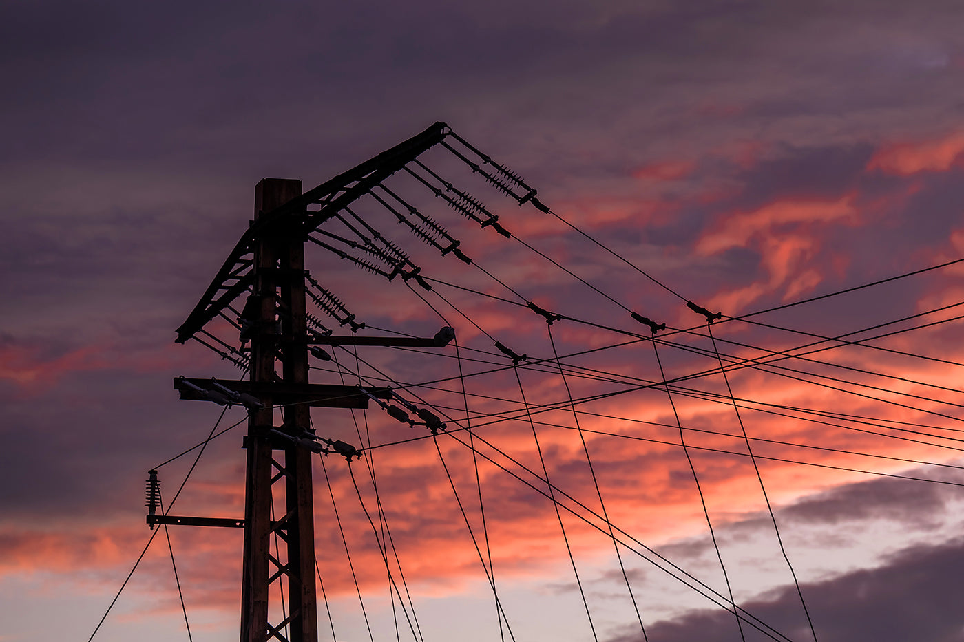Power line pole at Ferdinand Bridge at sunset #3298