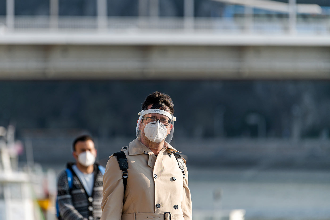 Masked tourists on the Danube bank #3671