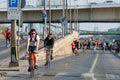 Cyclists on the closed Danube bank #3672