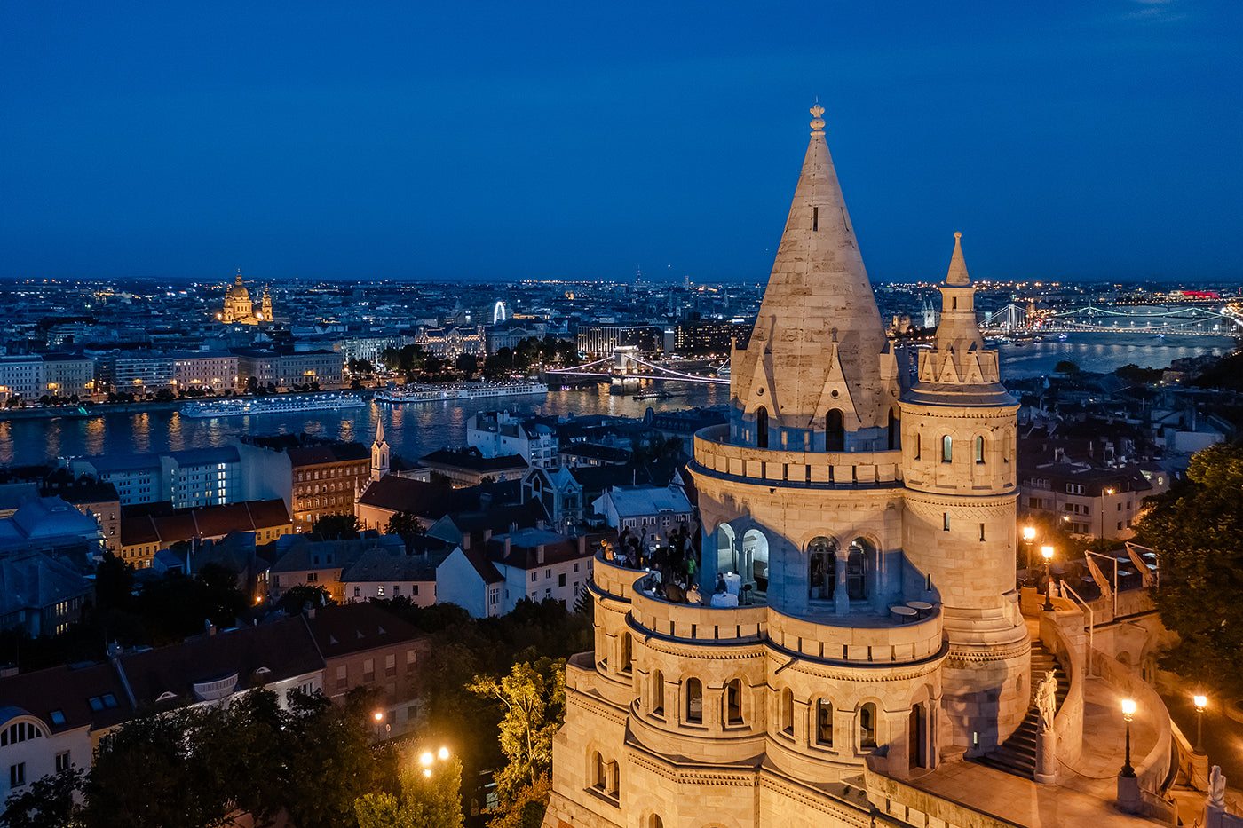 Fisherman's Bastion with drone at night #6455