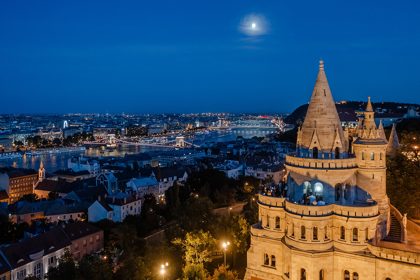 Fisherman's Bastion with drone at night #6457