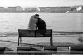 Couple on a bench during a flood #6718