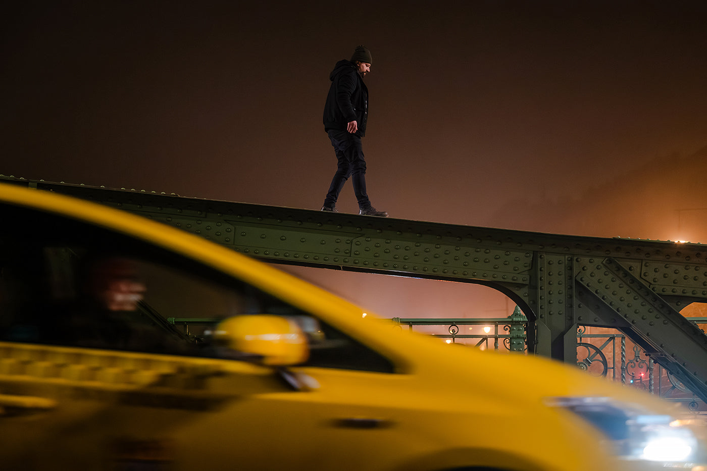 Walking on the Liberty Bridge on a foggy winter evening #6842