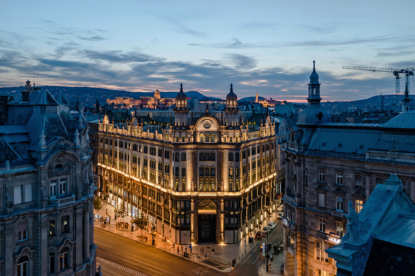 Párisi Udvar Hotel from a bird's eye view in the evening #8731