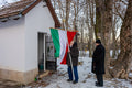 With Hungarian flag on snowy Normafa #9221