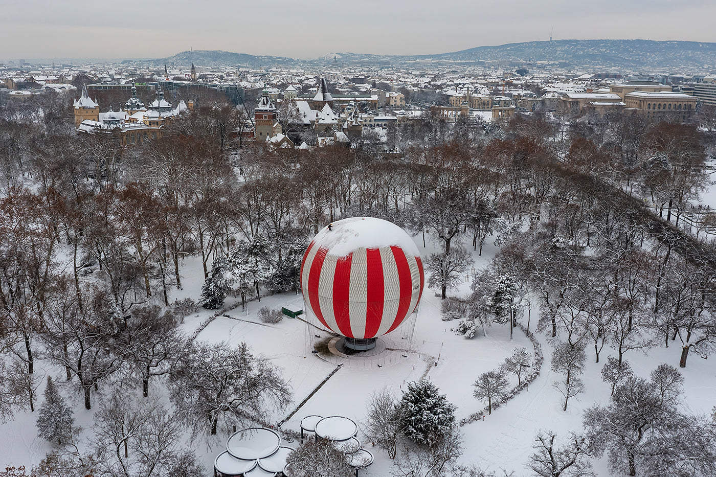 The snow-covered hot air balloon in the City Park #9259